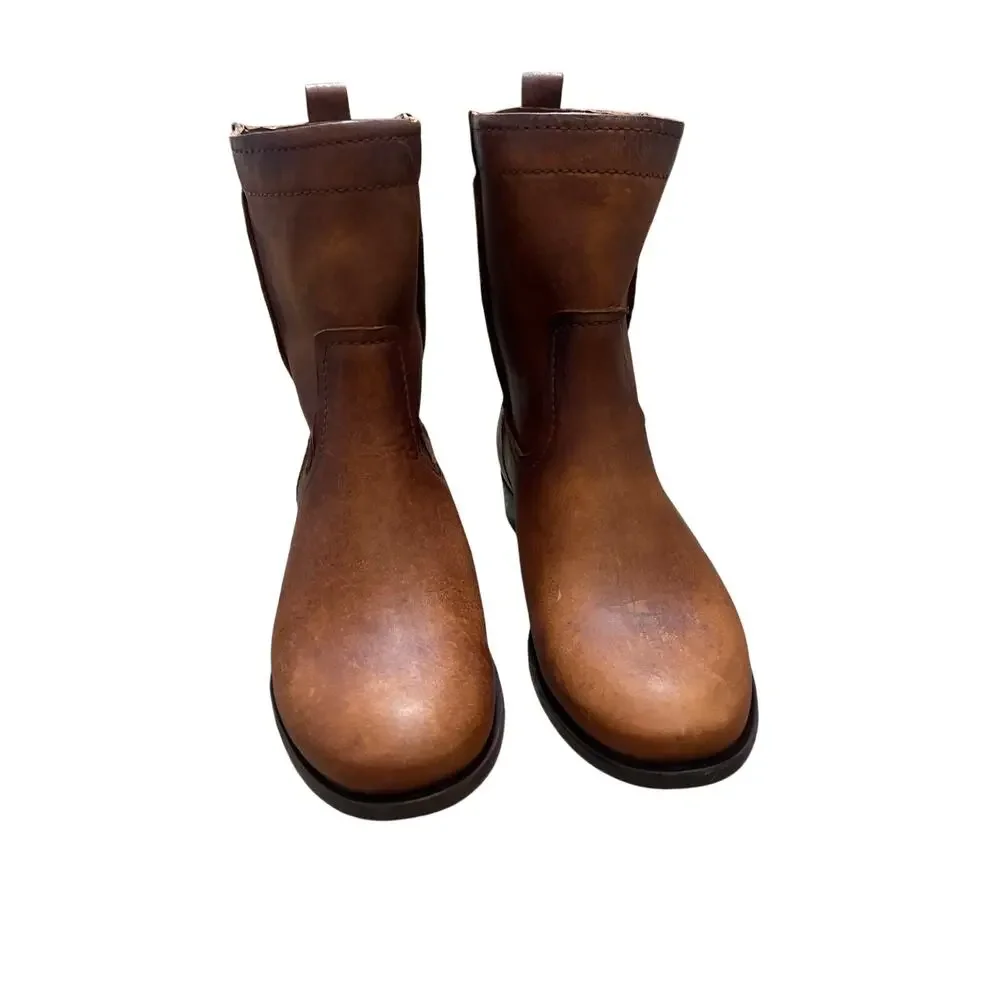 New Frye Womens Size 8.5 Cara Short Ankle Slouch Boots Cognac - Picture 4 of 12